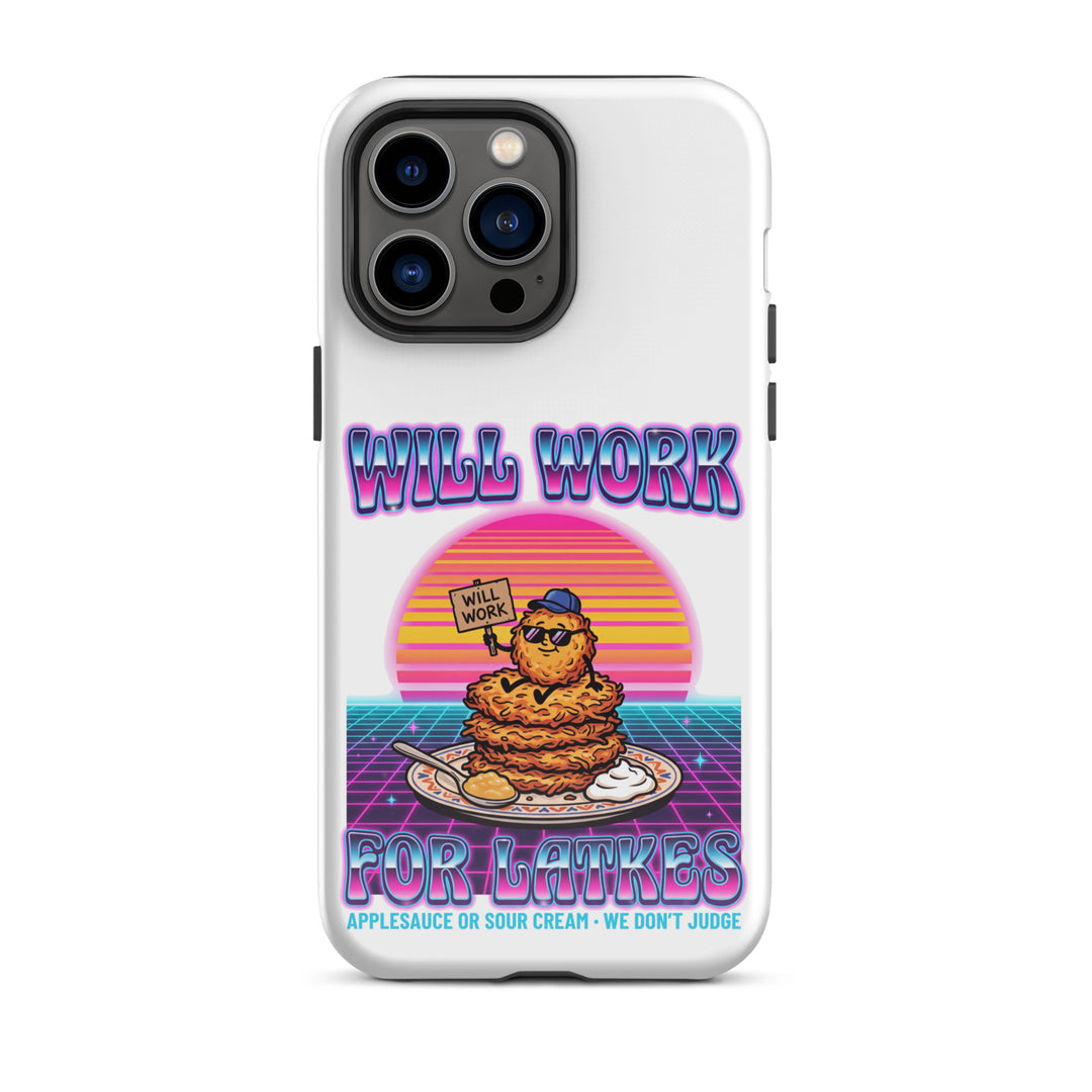 Will Work for Latkes 80s Jewish pride tough phone case for iPhone 14 Pro Max, glossy finish - front view