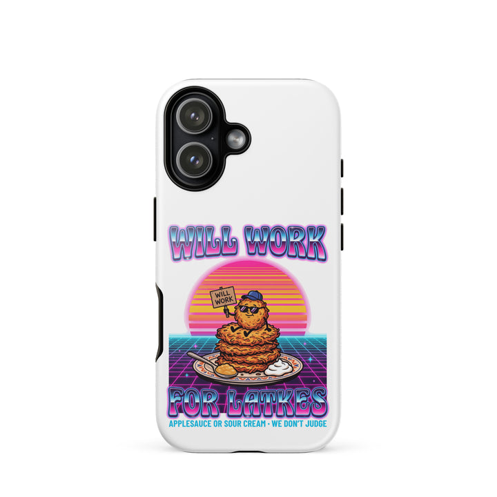 Will Work for Latkes 80s Jewish pride tough phone case for iPhone 17, glossy finish - front view