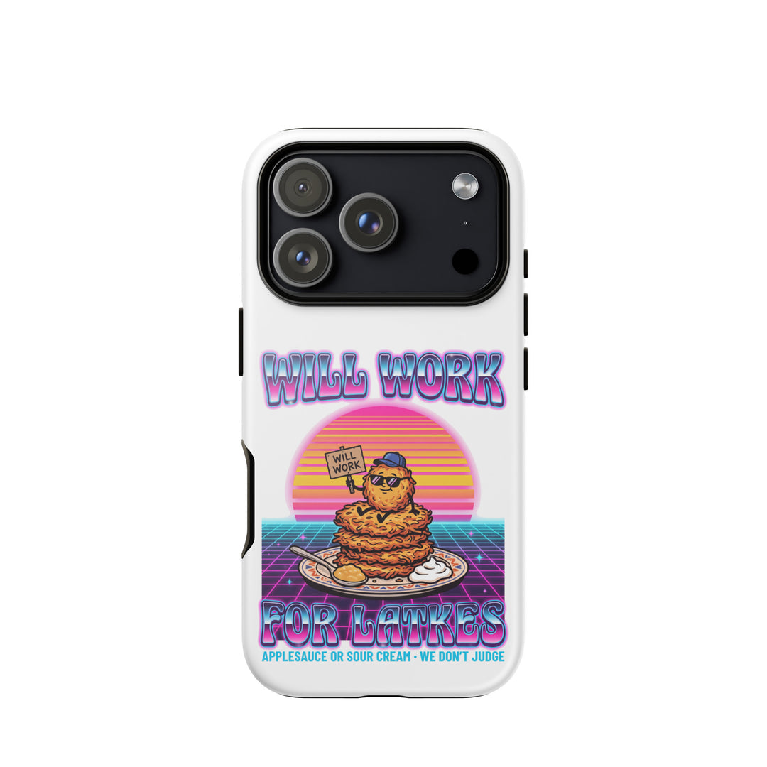 Will Work for Latkes 80s Jewish pride tough phone case for iPhone 17 Pro, glossy finish - front view