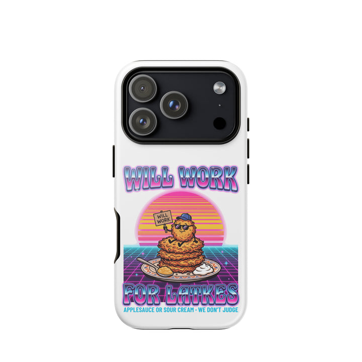 Will Work for Latkes 80s Jewish pride tough phone case for iPhone 17 Pro, glossy finish - front view
