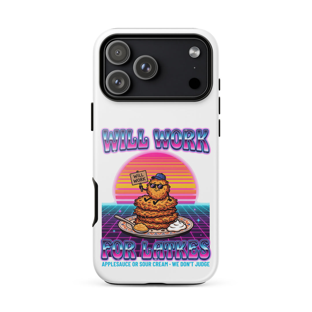 Will Work for Latkes 80s Jewish pride tough phone case for iPhone 17 Pro Max, glossy finish - front view