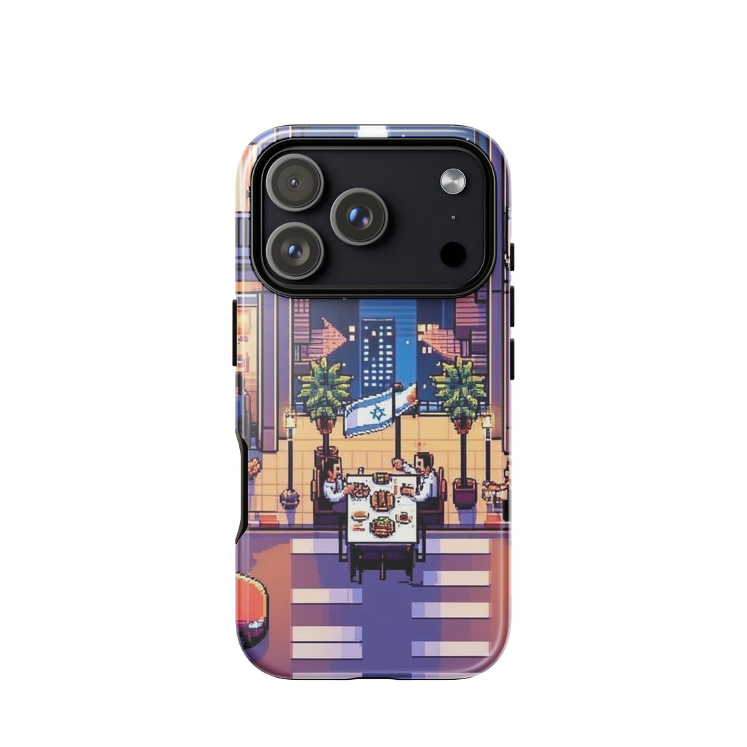TLV Nightlife 16 Bit Jewish pride tough phone case for iPhone 18 Pro, glossy finish - front view