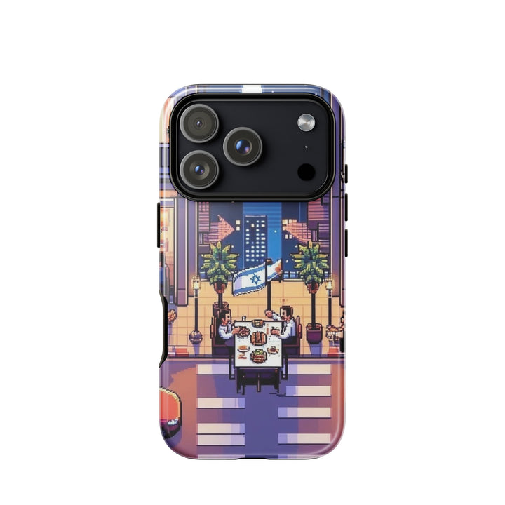 TLV Nightlife 16 Bit Jewish pride tough phone case for iPhone 18 Pro, glossy finish - front view