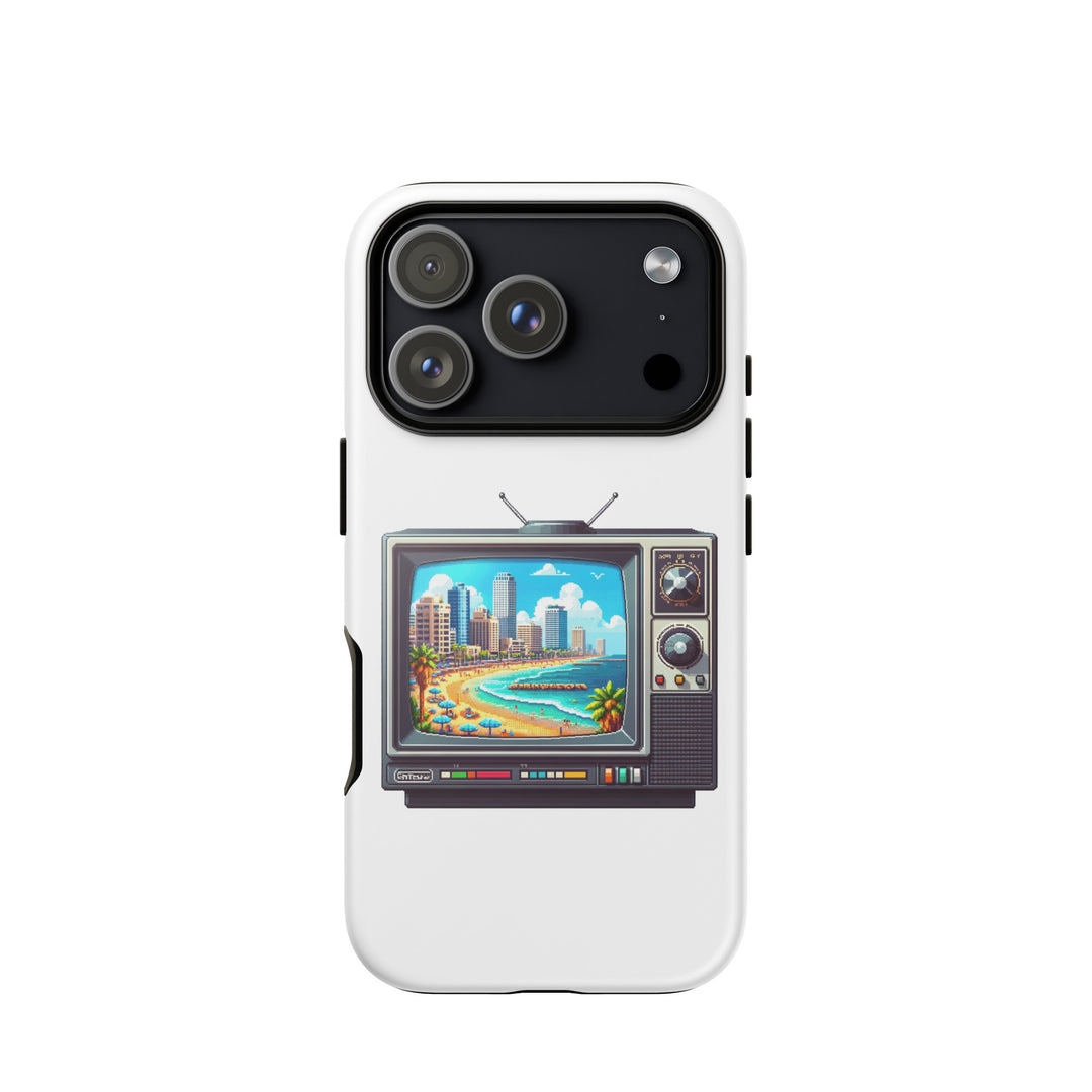 16 Bit Tel Aviv Beach Jewish pride tough phone case for iPhone 18 Pro, glossy finish - front view