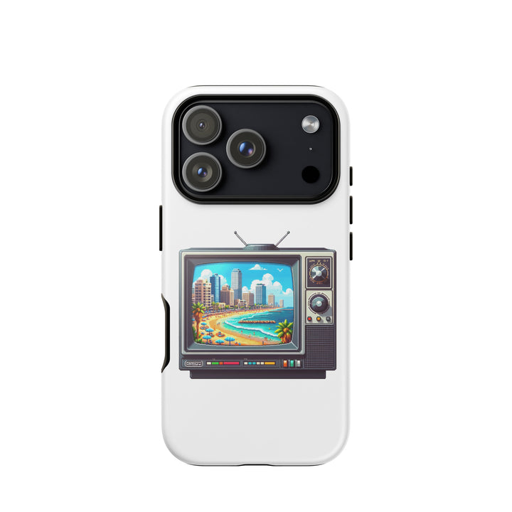 16 Bit Tel Aviv Beach Jewish pride tough phone case for iPhone 18 Pro, glossy finish - front view