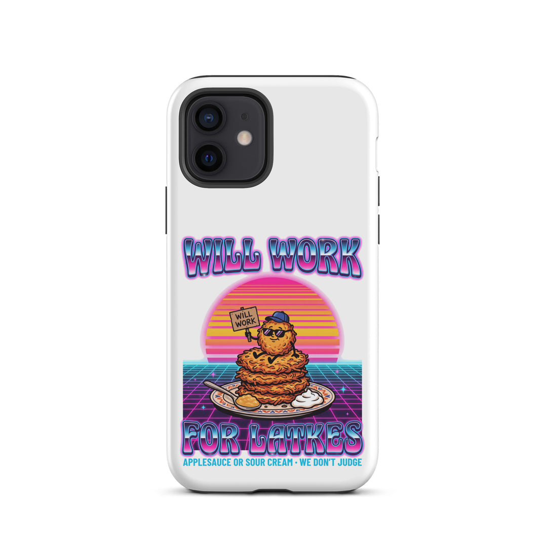 Will Work for Latkes 80s Jewish pride tough phone case for iPhone 12, matte finish - front view