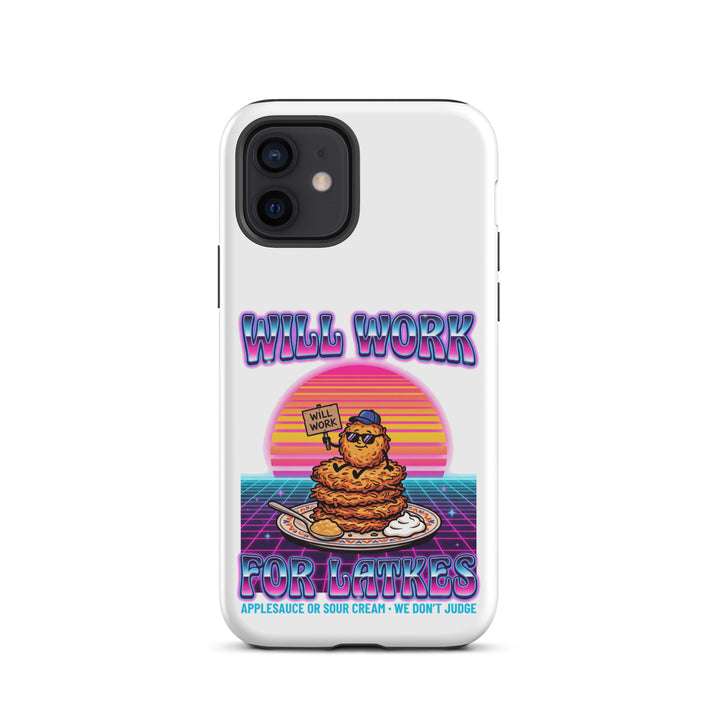 Will Work for Latkes 80s Jewish pride tough phone case for iPhone 12, matte finish - front view