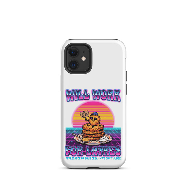 Will Work for Latkes 80s Jewish pride tough phone case for iPhone 12 Mini, matte finish - front view