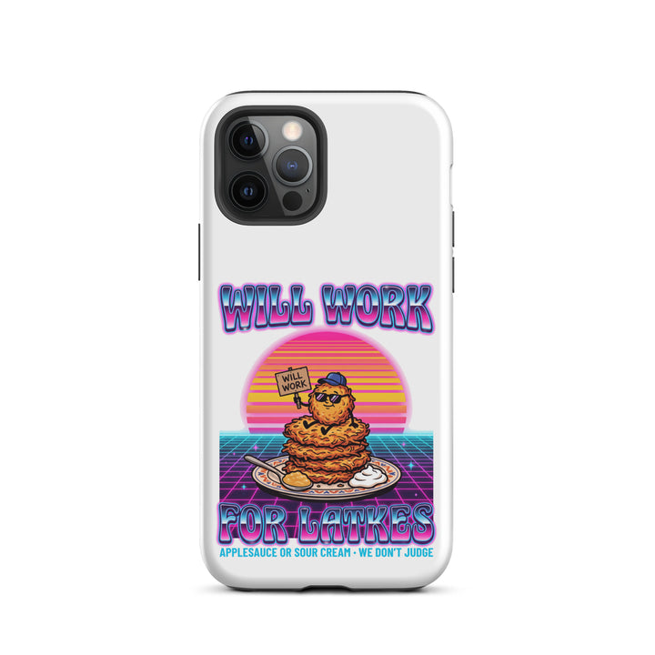 Will Work for Latkes 80s Jewish pride tough phone case for iPhone 12 Pro, matte finish - front view