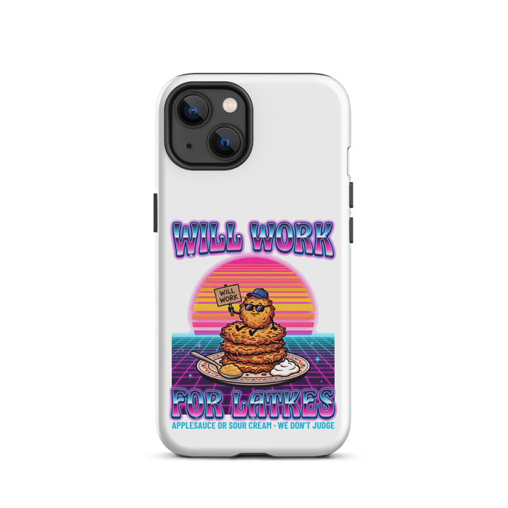 Will Work for Latkes 80s Jewish pride tough phone case for iPhone 13, matte finish - front view