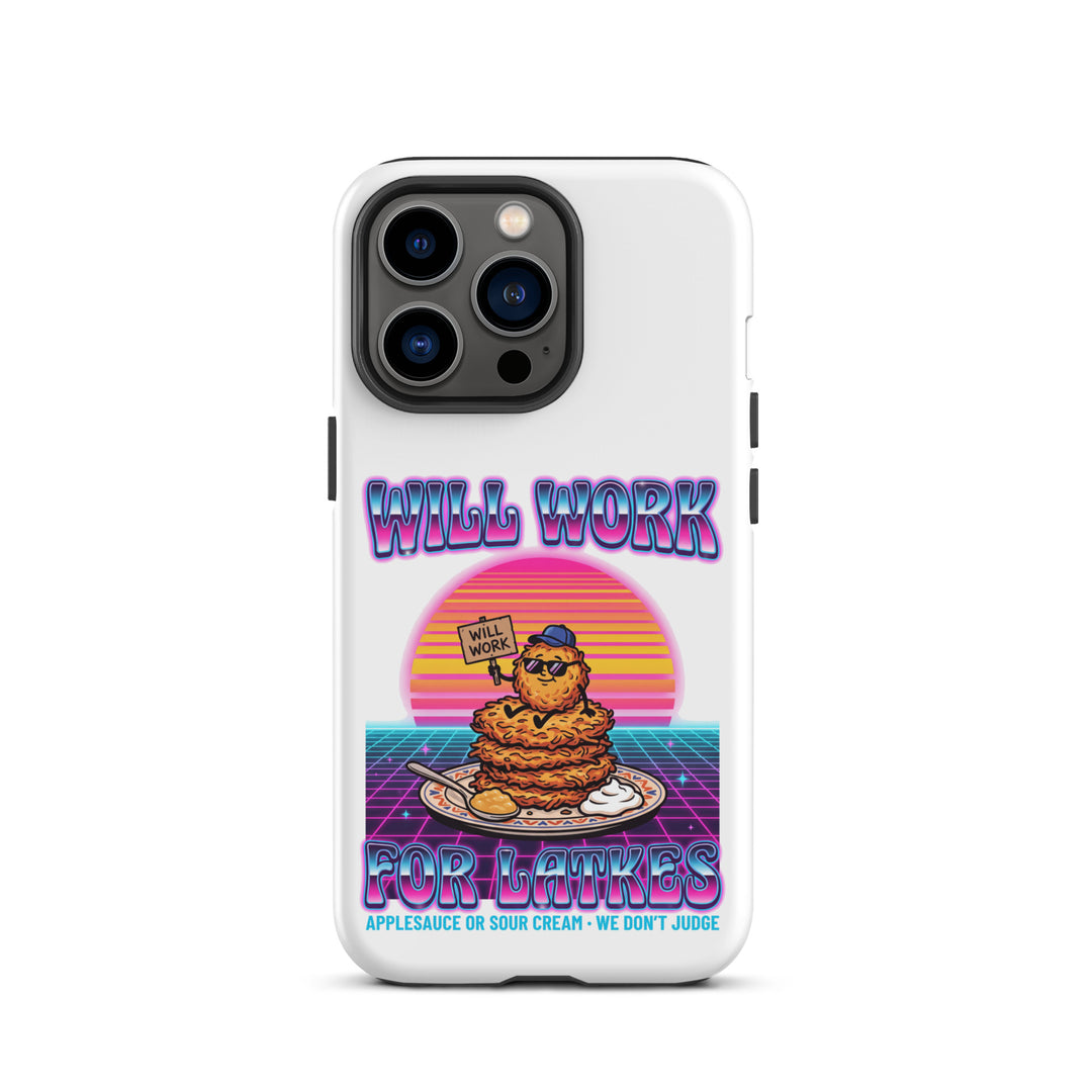 Will Work for Latkes 80s Jewish pride tough phone case for iPhone 13 Pro, matte finish - front view