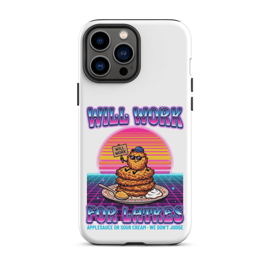 Will Work for Latkes 80s Jewish pride tough phone case for iPhone 13 Pro Max, matte finish - front view