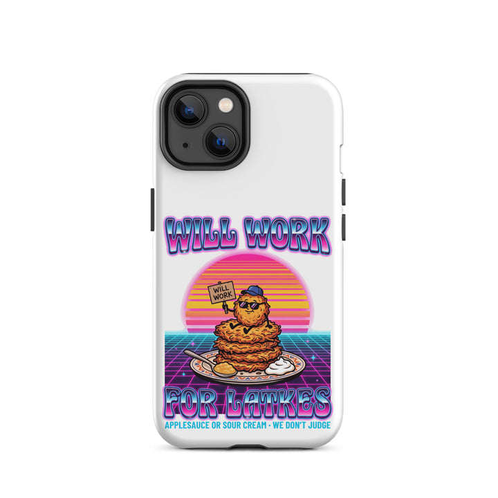 Will Work for Latkes 80s Jewish pride tough phone case for iPhone 14, matte finish - front view