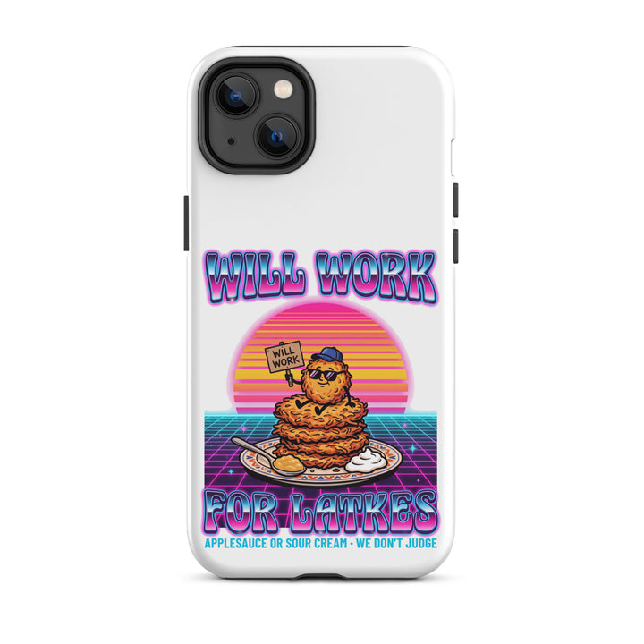 Will Work for Latkes 80s Jewish pride tough phone case for iPhone 14 Plus, matte finish - front view