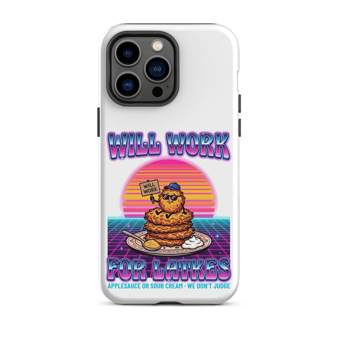 Will Work for Latkes 80s Jewish pride tough phone case for iPhone 14 Pro Max, matte finish - front view