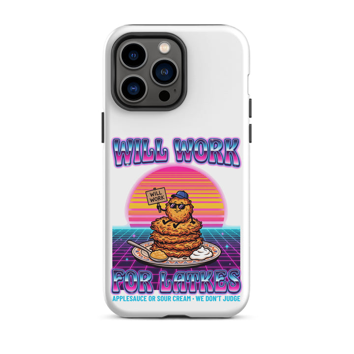 Will Work for Latkes 80s Jewish pride tough phone case for iPhone 14 Pro Max, matte finish - front view