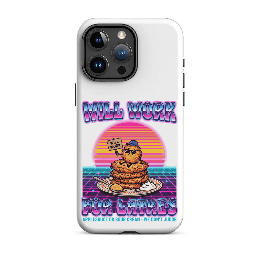 Will Work for Latkes 80s Jewish pride tough phone case for iPhone 15 Pro Max, matte finish - front view