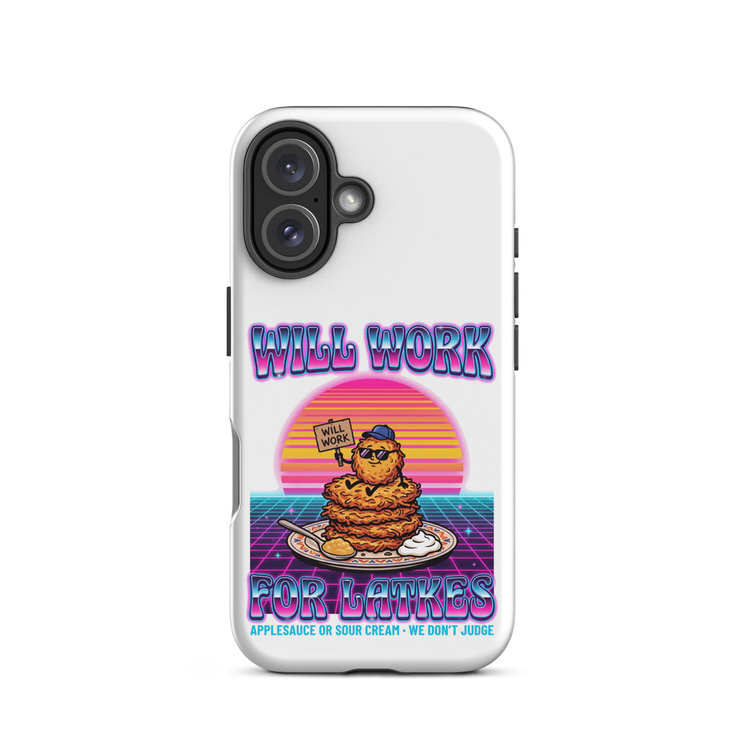 Will Work for Latkes 80s Jewish pride tough phone case for iPhone 16, matte finish - front view