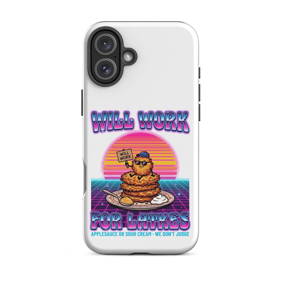 Will Work for Latkes 80s Jewish pride tough phone case for iPhone 16 Plus, matte finish - front view