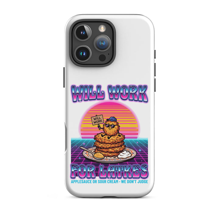 Will Work for Latkes 80s Jewish pride tough phone case for iPhone 16 Pro Max, matte finish - front view