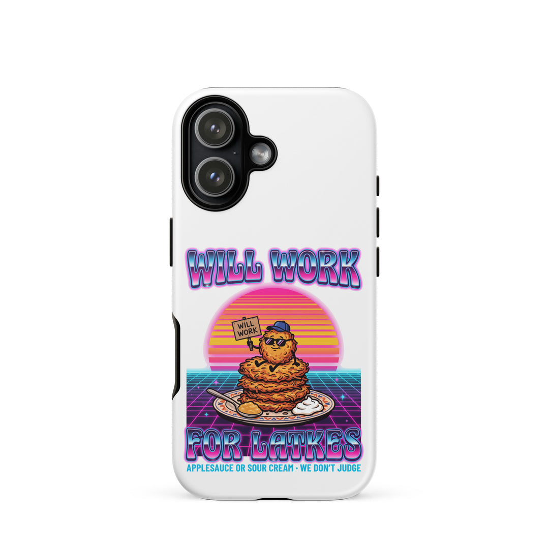 Will Work for Latkes 80s Jewish pride tough phone case for iPhone 17, matte finish - front view