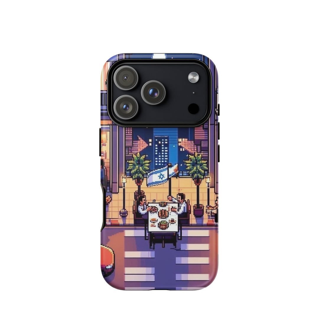 TLV Nightlife 16 Bit Jewish pride tough phone case for iPhone 18 Pro, matte finish - front view
