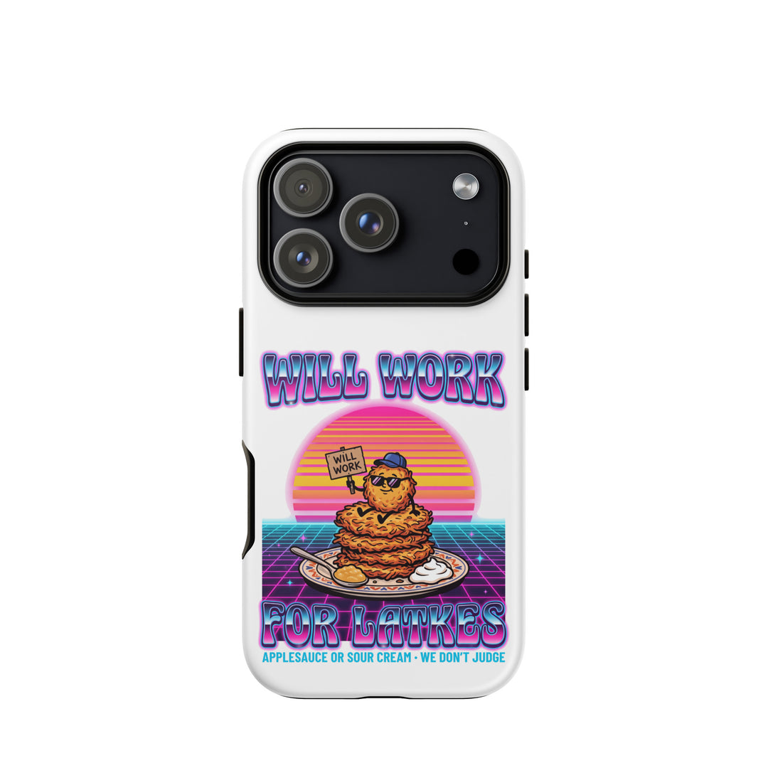 Will Work for Latkes 80s Jewish pride tough phone case for iPhone 18 Pro, matte finish - front view