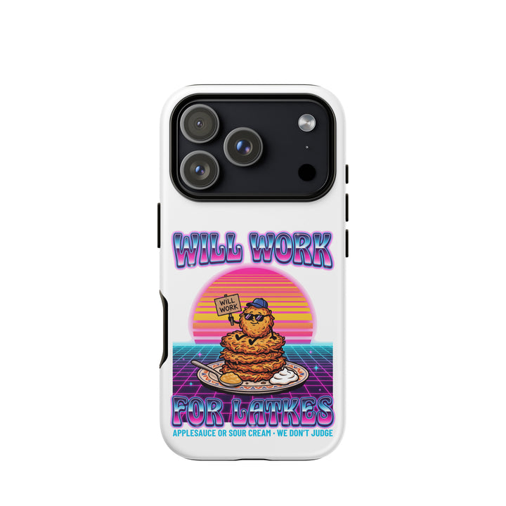 Will Work for Latkes 80s Jewish pride tough phone case for iPhone 18 Pro, matte finish - front view