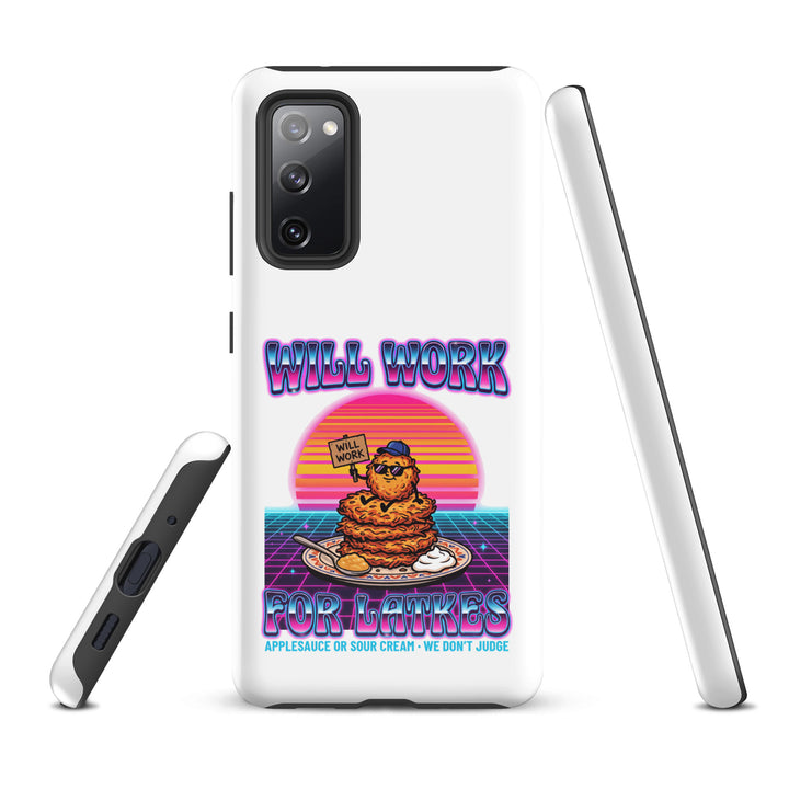 Will Work for Latkes 80s Jewish pride tough phone case for Samsung Galaxy S20 Fe, glossy finish - front view