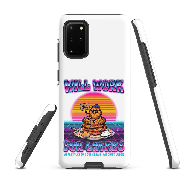 Will Work for Latkes 80s Jewish pride tough phone case for Samsung Galaxy S20 Plus, glossy finish - front view