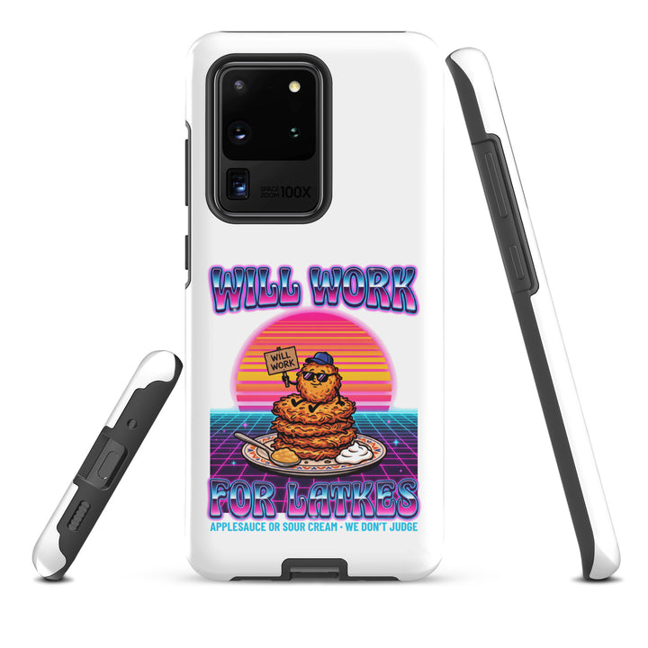 Will Work for Latkes 80s Jewish pride tough phone case for Samsung Galaxy S20 Ultra, glossy finish - front view