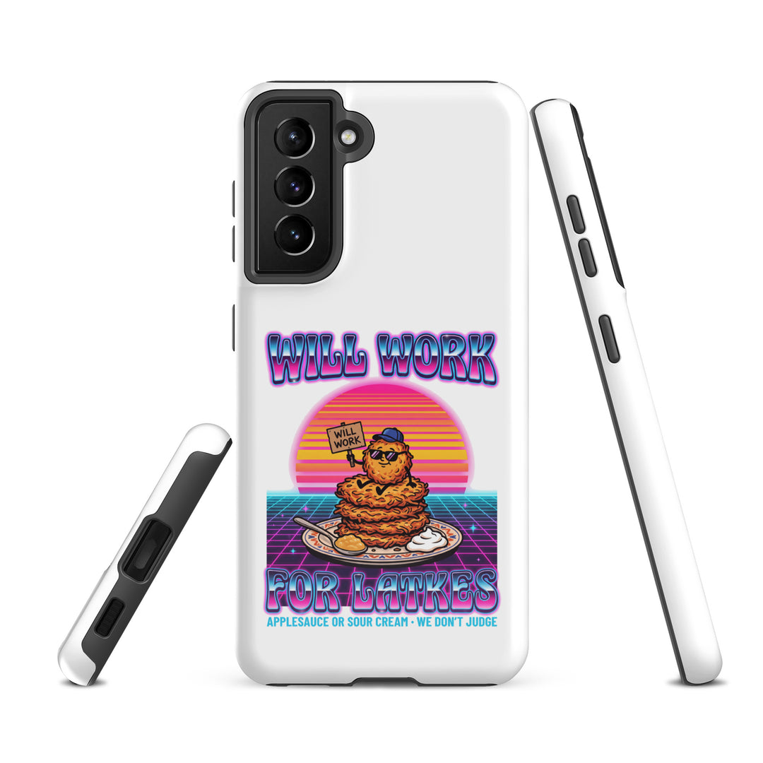 Will Work for Latkes 80s Jewish pride tough phone case for Samsung Galaxy S21 Fe, glossy finish - front view