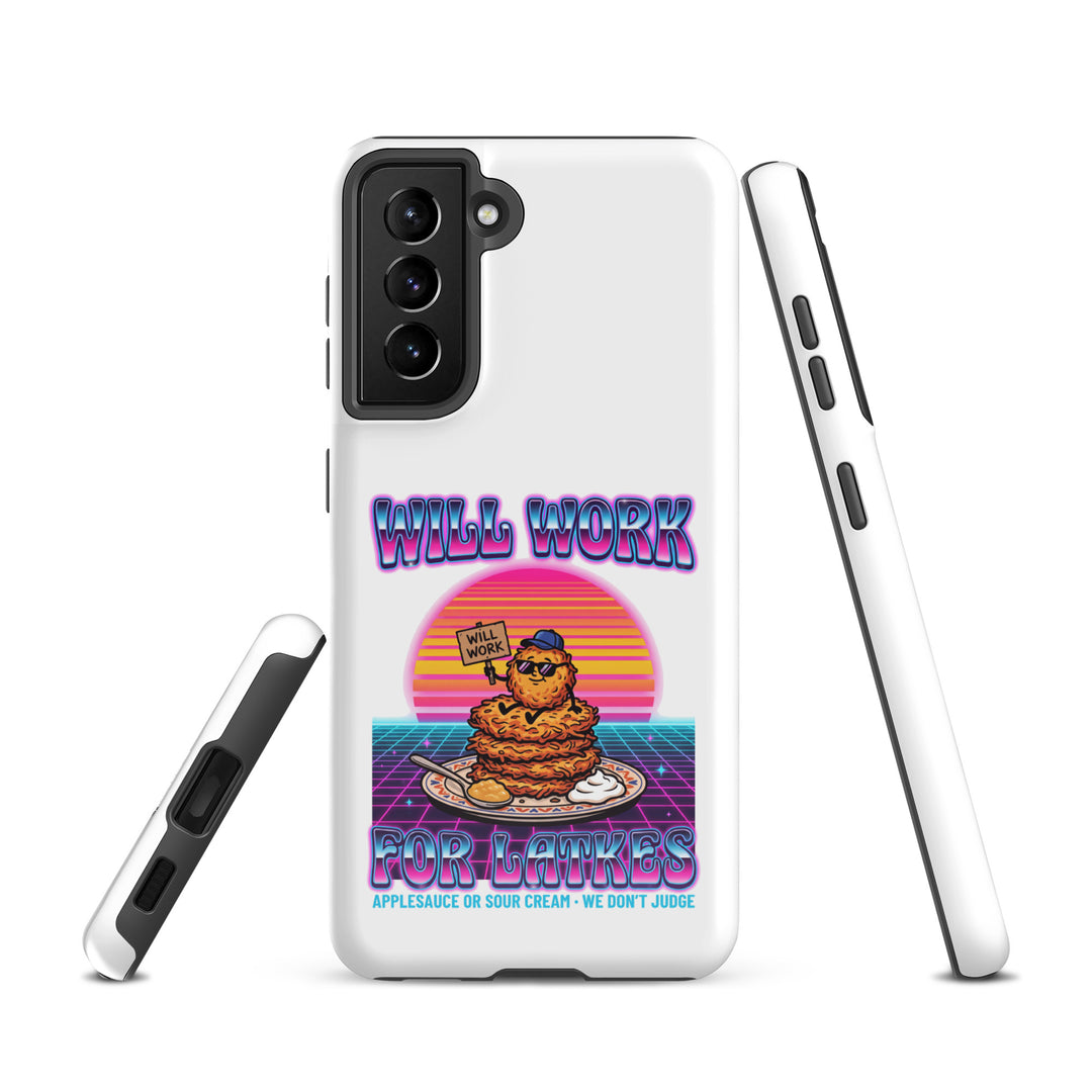 Will Work for Latkes 80s Jewish pride tough phone case for Samsung Galaxy S21, glossy finish - front view