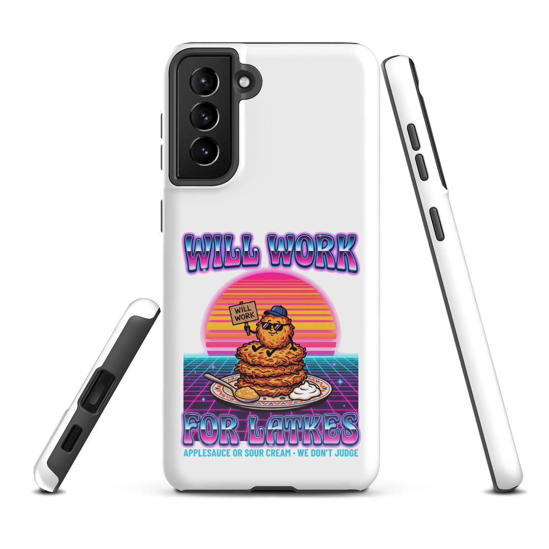 Will Work for Latkes 80s Jewish pride tough phone case for Samsung Galaxy S21 Plus, glossy finish - front view