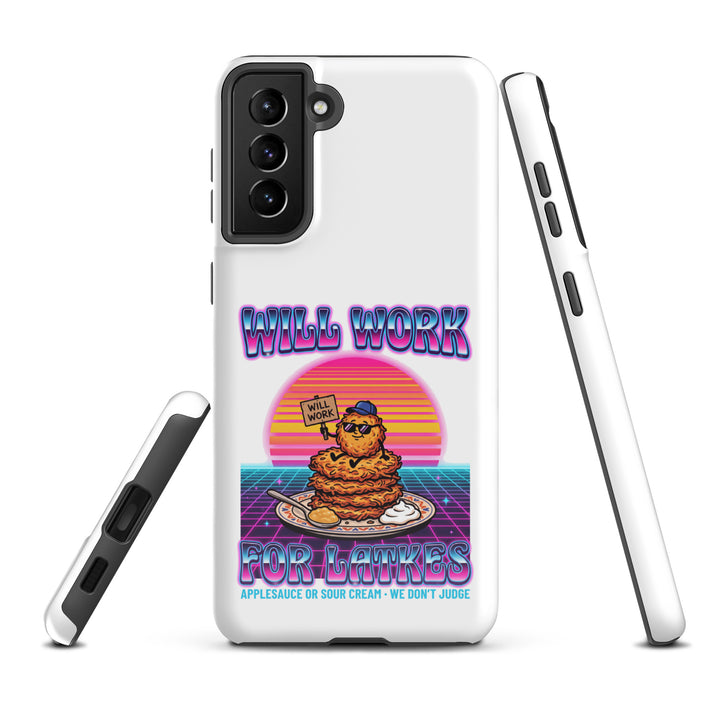 Will Work for Latkes 80s Jewish pride tough phone case for Samsung Galaxy S21 Plus, glossy finish - front view