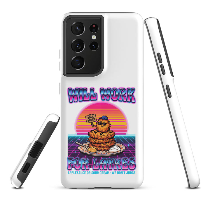 Will Work for Latkes 80s Jewish pride tough phone case for Samsung Galaxy S21 Ultra, glossy finish - front view