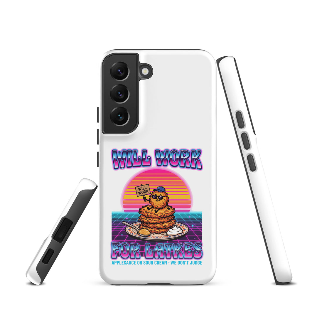 Will Work for Latkes 80s Jewish pride tough phone case for Samsung Galaxy S22, glossy finish - front view