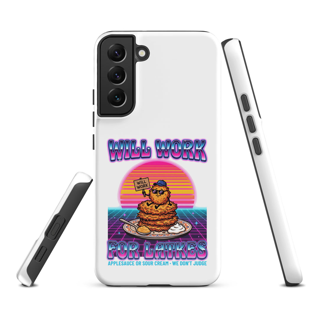 Will Work for Latkes 80s Jewish pride tough phone case for Samsung Galaxy S22 Plus, glossy finish - front view