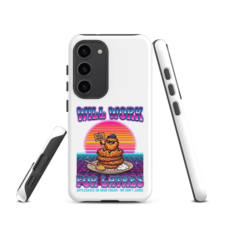 Will Work for Latkes 80s Jewish pride tough phone case for Samsung Galaxy S23, glossy finish - front view