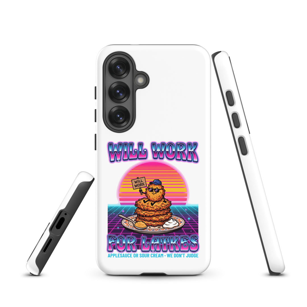 Will Work for Latkes 80s Jewish pride tough phone case for Samsung Galaxy S25, glossy finish - front view