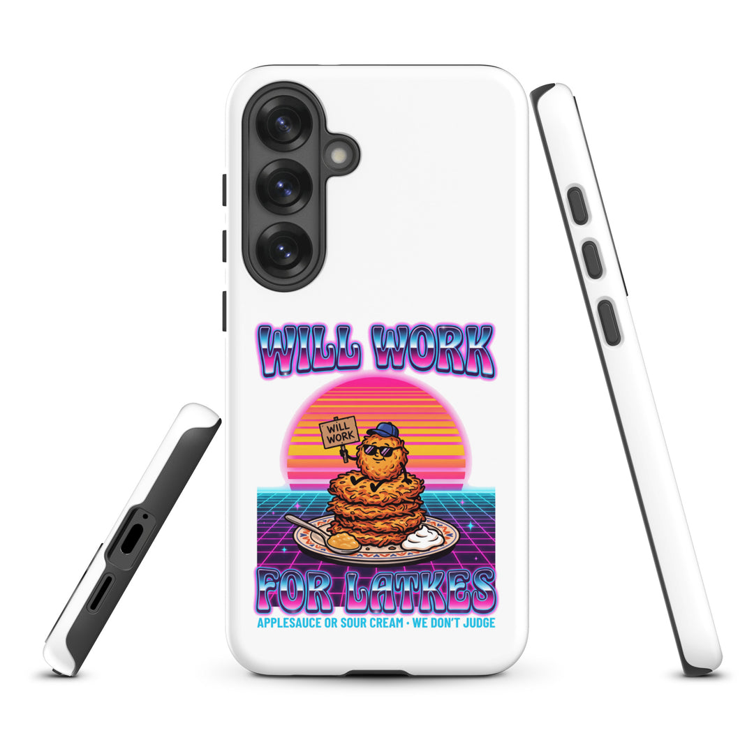 Will Work for Latkes 80s Jewish pride tough phone case for Samsung Galaxy S25 Plus, glossy finish - front view
