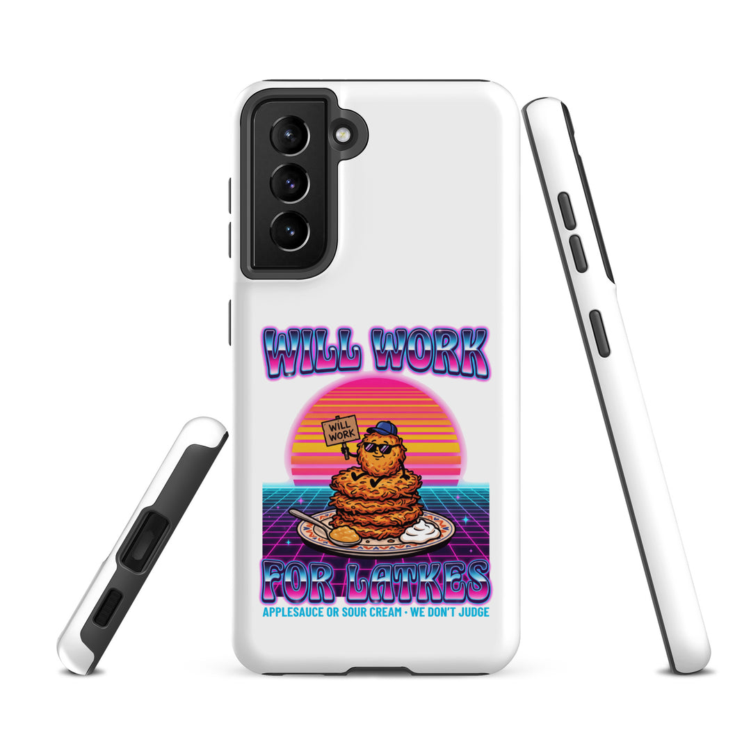 Will Work for Latkes 80s Jewish pride tough phone case for Samsung Galaxy S21 Fe, matte finish - front view