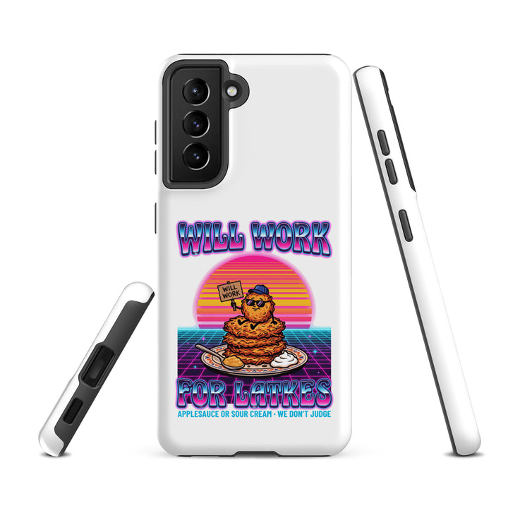 Will Work for Latkes 80s Jewish pride tough phone case for Samsung Galaxy S21 Fe, matte finish - front view