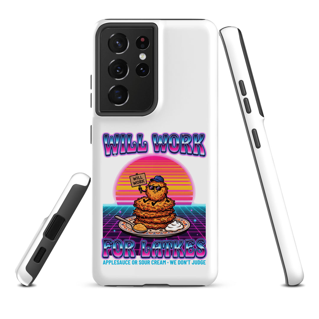 Will Work for Latkes 80s Jewish pride tough phone case for Samsung Galaxy S21 Ultra, matte finish - front view