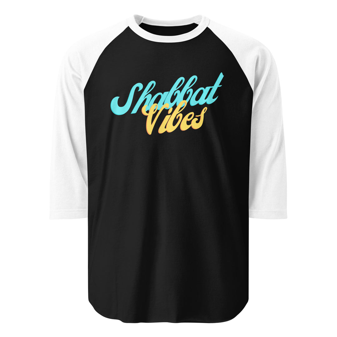 Shabbat Vibes Jewish pride 3/4 sleeve raglan shirt in Black/White - front view