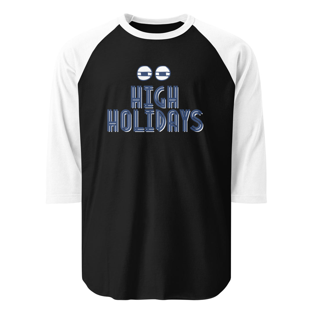 High Holidays Jewish pride 3/4 sleeve raglan shirt in Black/White - front view