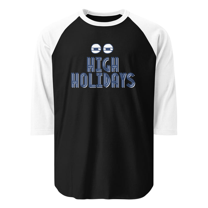 High Holidays Jewish pride 3/4 sleeve raglan shirt in Black/White - front view