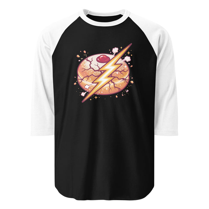 Sufganiyah Lightning Jewish pride 3/4 sleeve raglan shirt in Black/White - back view
