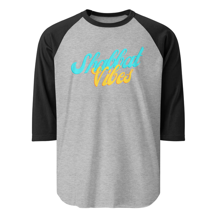 Shabbat Vibes Jewish pride 3/4 sleeve raglan shirt in Heather Grey/Black - back view