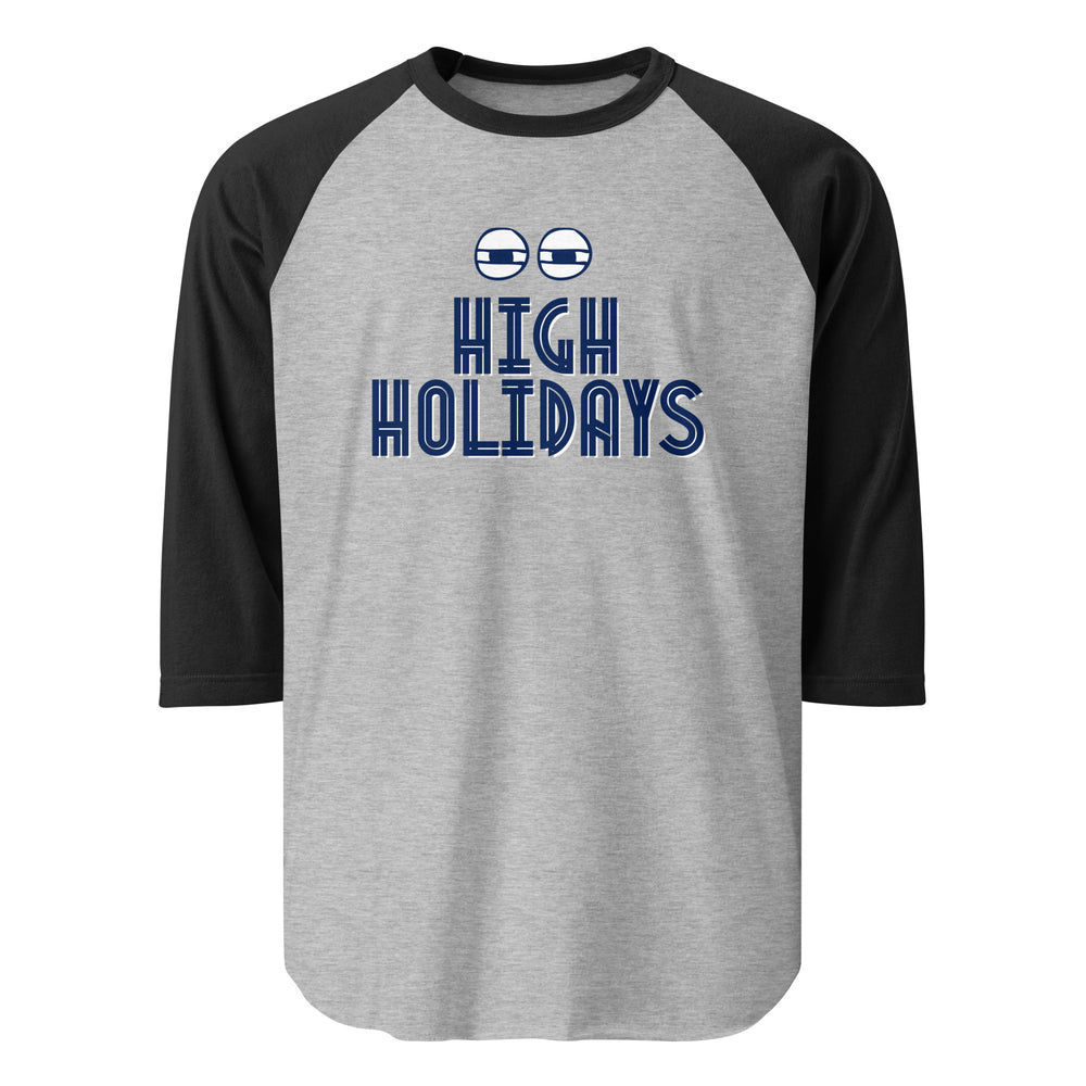 High Holidays Jewish pride 3/4 sleeve raglan shirt in Heather Grey/Black - back view